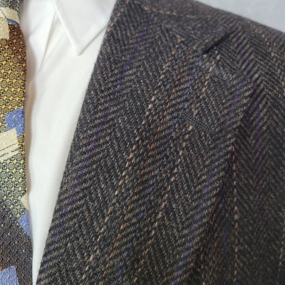 Chaps Ralph Lauren Mens Brown Herringbone Striped Wool Blazer Sport Coat USA 44?